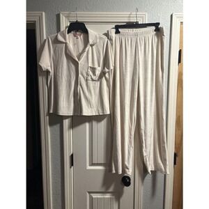 Juicy Couture‎ Pajama Set Size L Cream Button Up Lounge Sleepwear